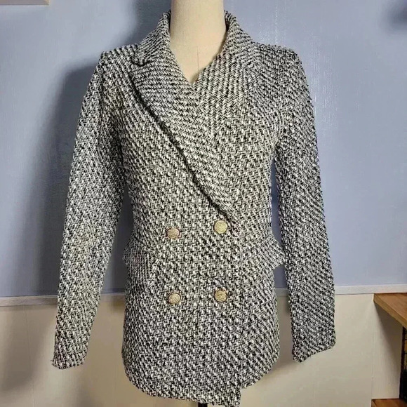 Unbranded Black White Classic Gold Button Up Blazer with Shoulder Pads - Picture 1 of 10